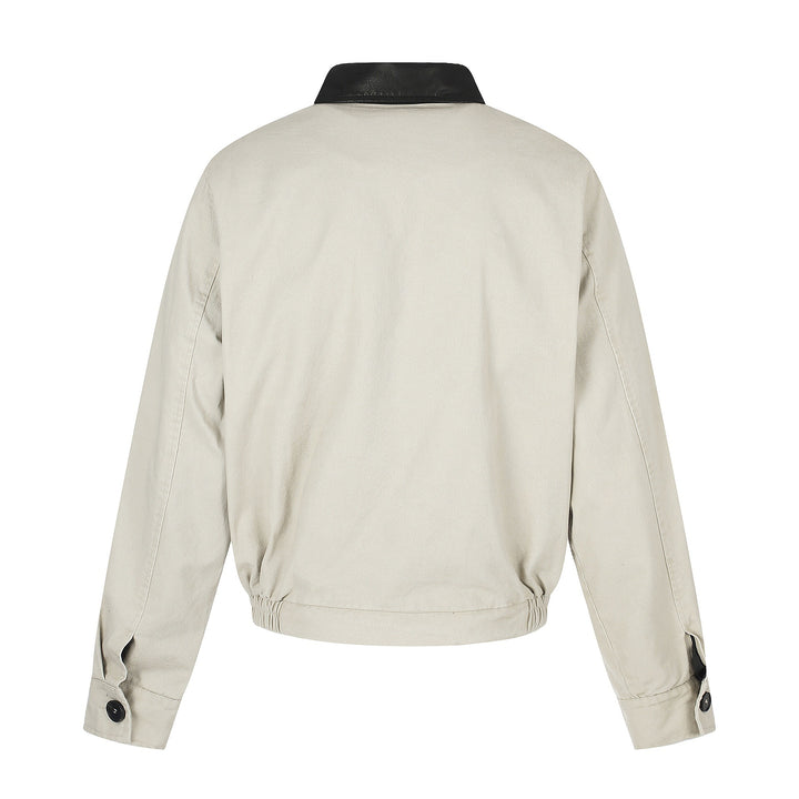 Men's short-cut boxy blouson with asymmetrical button placket, waist belt, and contrast collar Mune Fashion