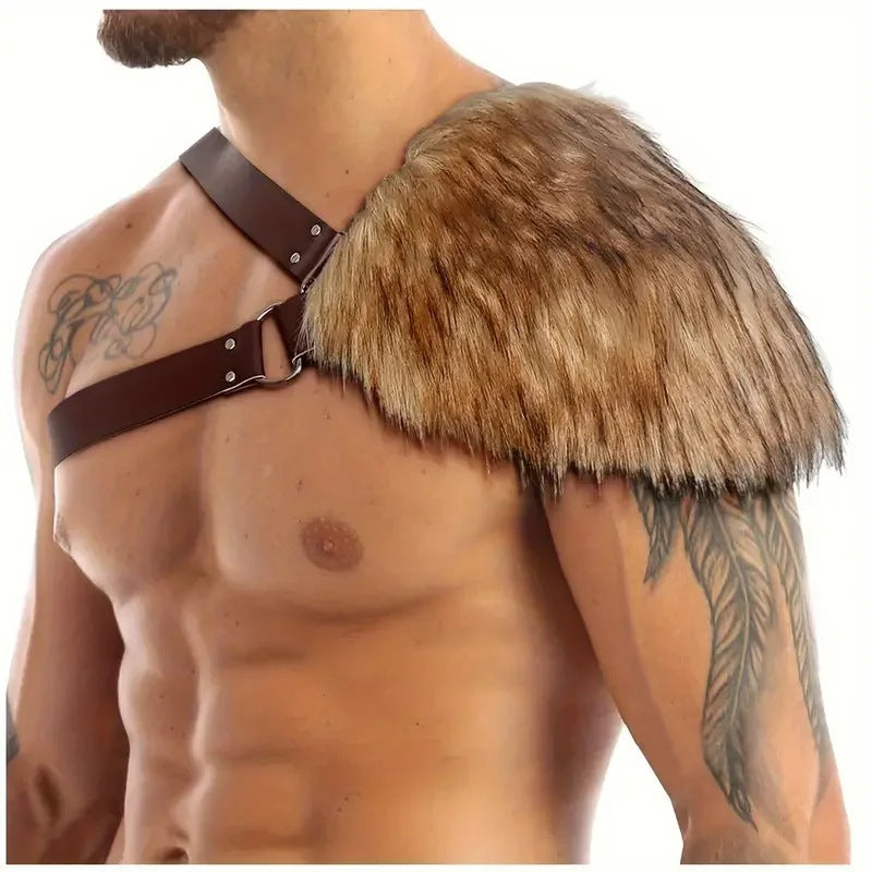 Men's shoulder strap with faux fur padding and adjustable leather strap Mune Fashion