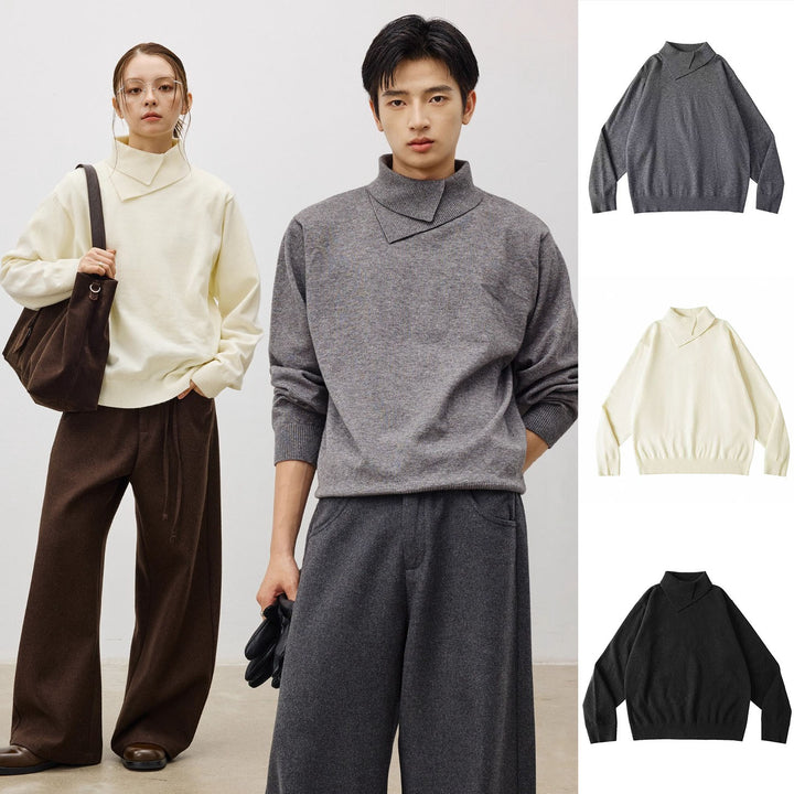 Women's Fashionable Chunky Knit Sweater with High Collar Mune Fashion