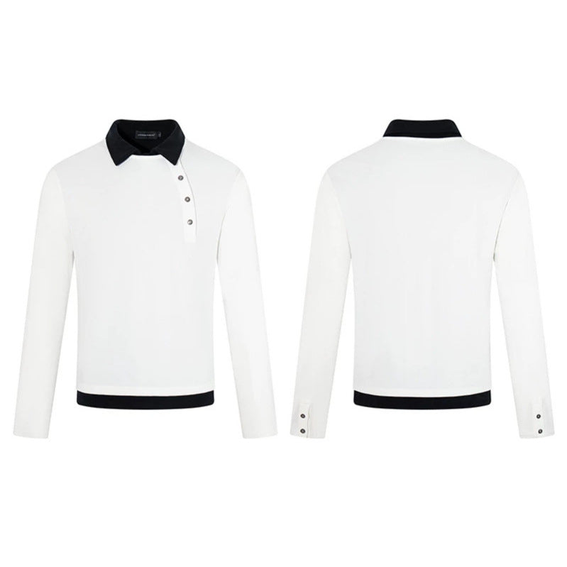 Men's long-sleeve polo shirt with asymmetrical button placket and contrasting collar Mune Fashion