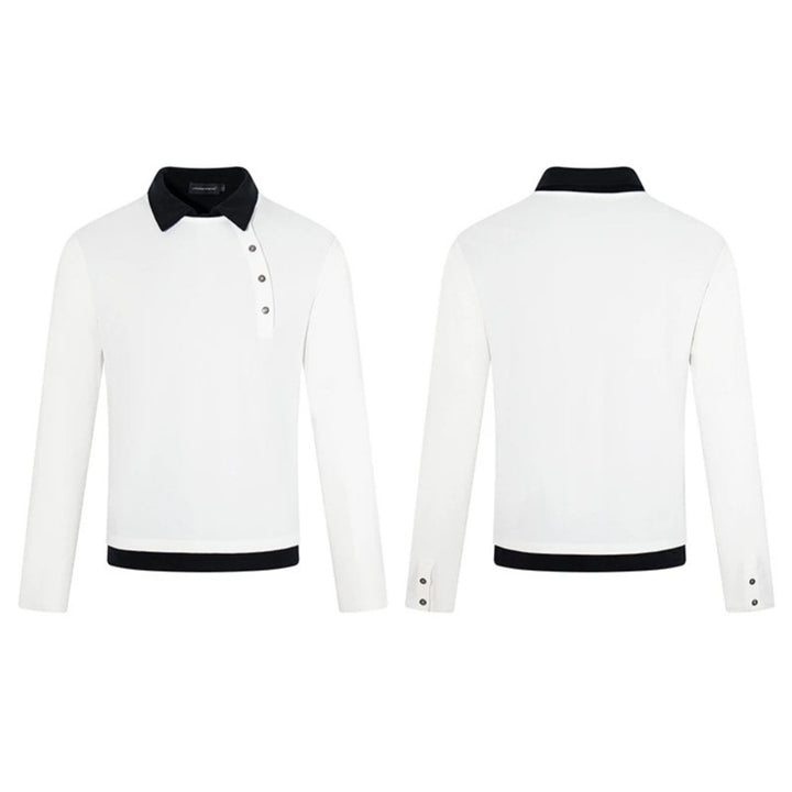 Men's long-sleeve polo shirt with asymmetrical button placket and contrasting collar Mune Fashion