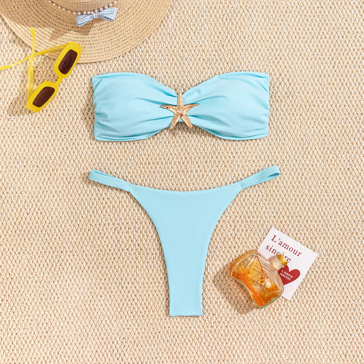 Women's bandeau bikini with rhinestone-embellished star Mune Fashion