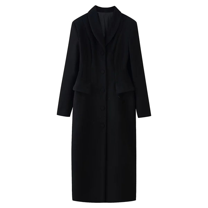 Women's fitted coat with shawl collar and peplum detail Mune Fashion