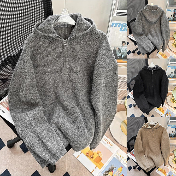 Men's chunky knit pullover with hood and zipper Mune Fashion