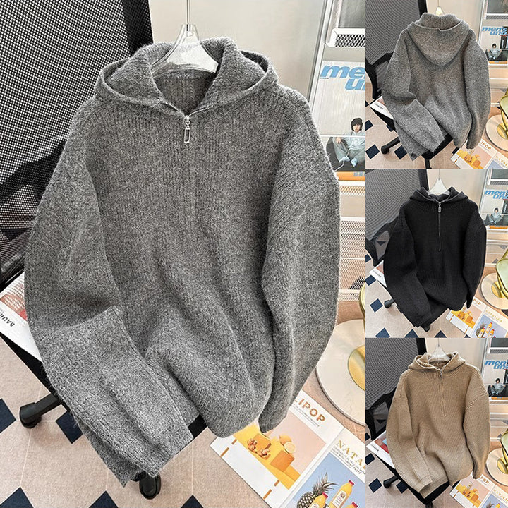 Men's chunky knit pullover with hood and zipper Mune Fashion