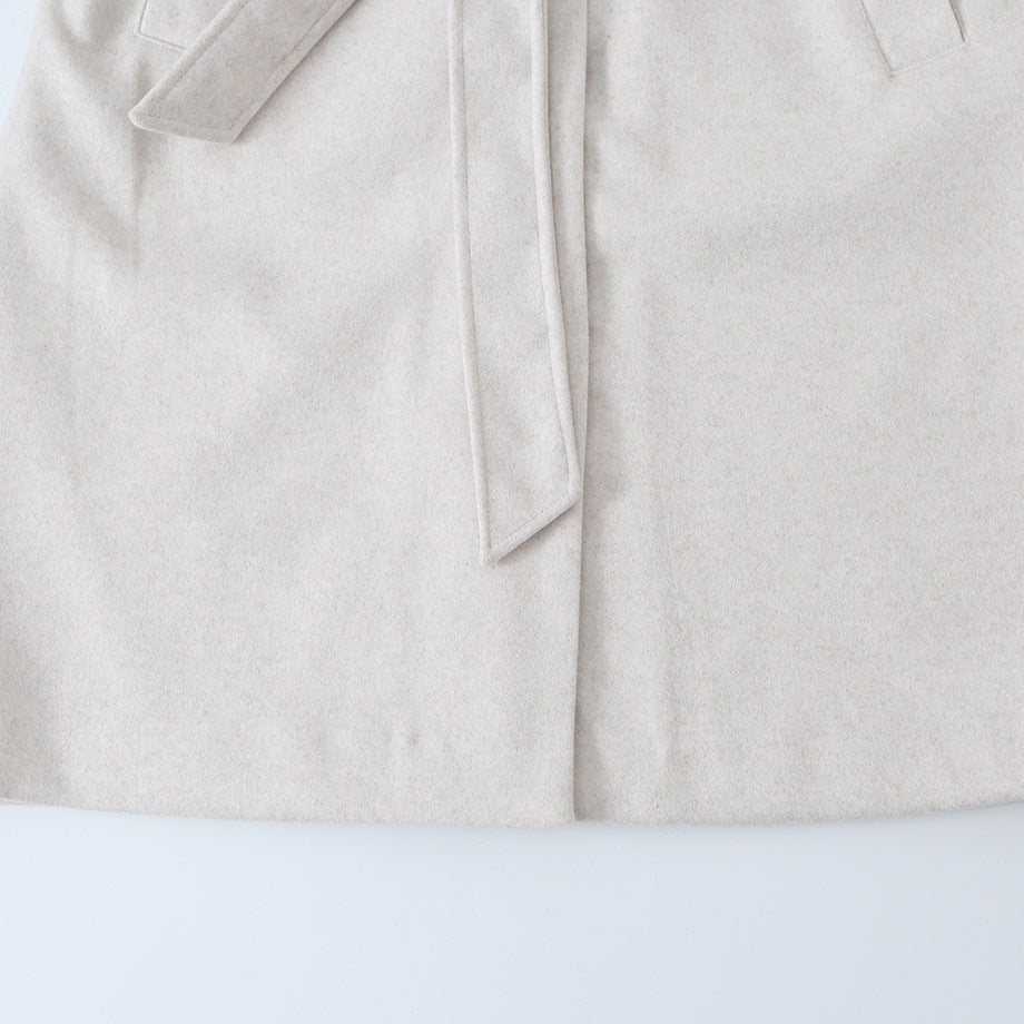 Women's Midi-Length Wool Blend Coat with Shawl Collar and Tie Belt Mune Fashion