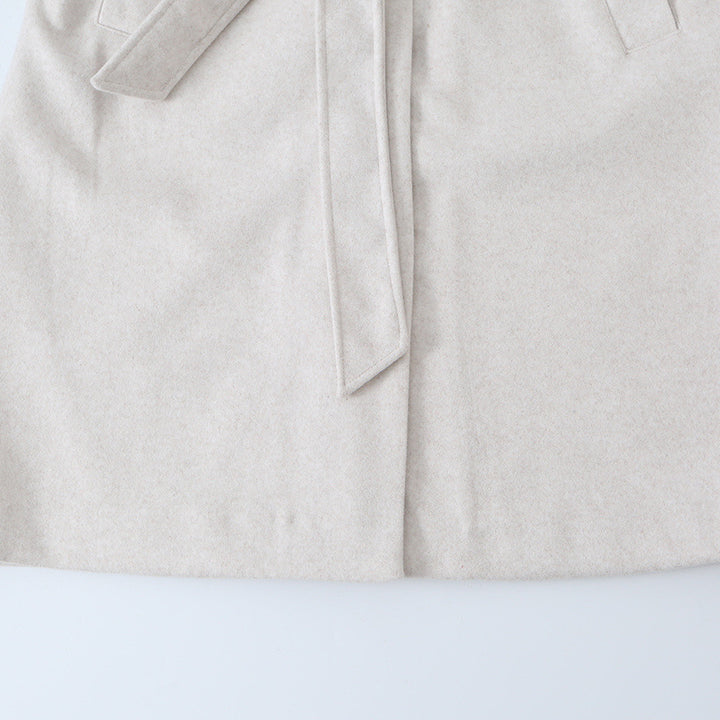 Women's Midi-Length Wool Blend Coat with Shawl Collar and Tie Belt Mune Fashion