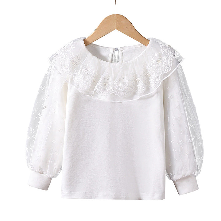 Girls blouse with floral tulle collar and elegant puff sleeves Mune Fashion