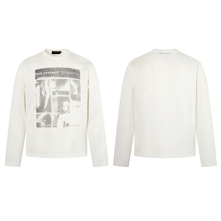 Men's sweatshirt with vintage photo collage print, straight cut and round neck Mune Fashion