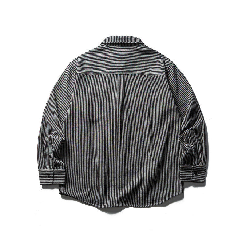 Men's loose-fitting striped cotton blend shirt with chest pocket and extended back Mune Fashion