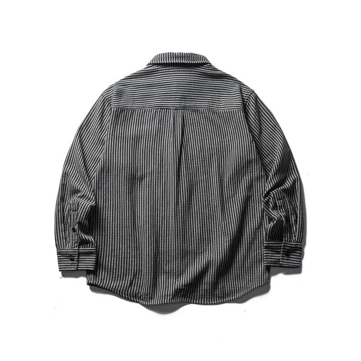 Men's loose-fitting striped cotton blend shirt with chest pocket and extended back Mune Fashion