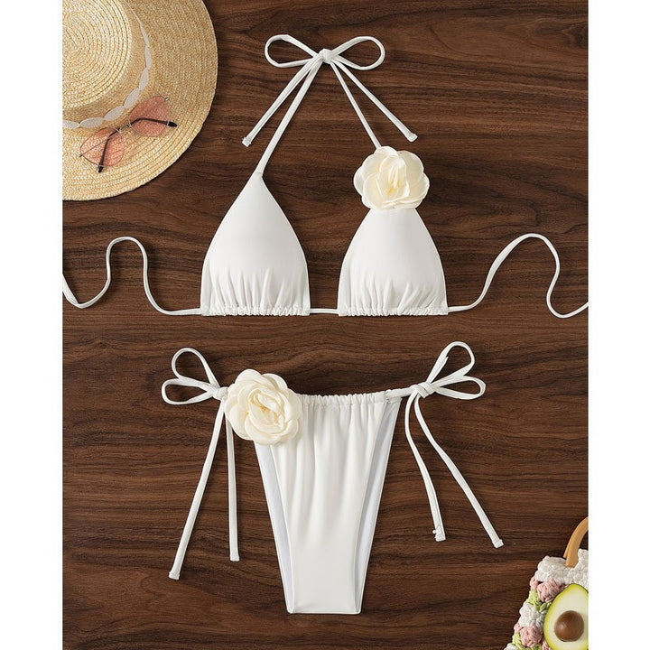 Ladies triangle bikini with playful flower appliques Mune Fashion