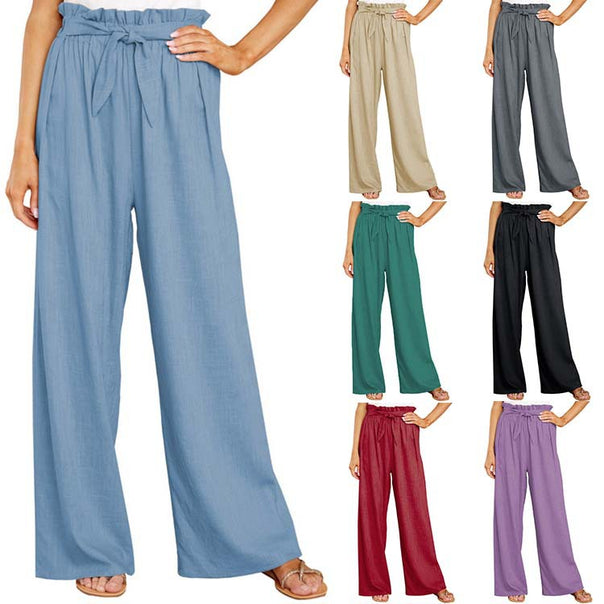 Women's linen pants with paperbag waistband and wide leg Mune Fashion