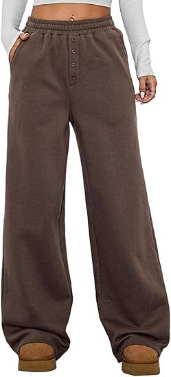 Women's High-Waisted Fleece Lounge Pants with Wide Leg Mune Fashion