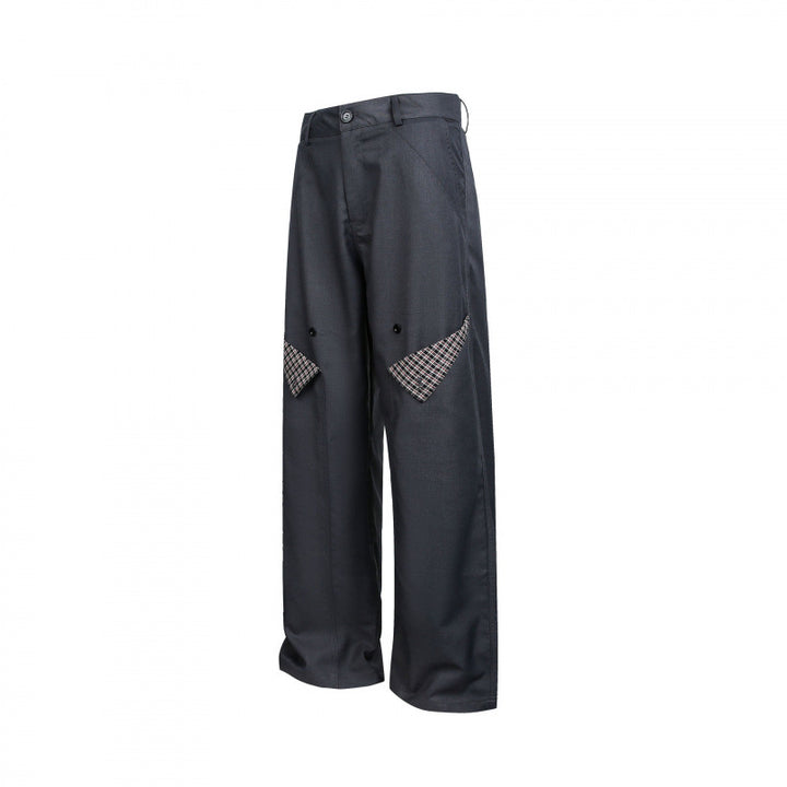 Women's Wide Cargo Pants with Checked Pattern Inserts and Decorative Button Plackets Mune Fashion