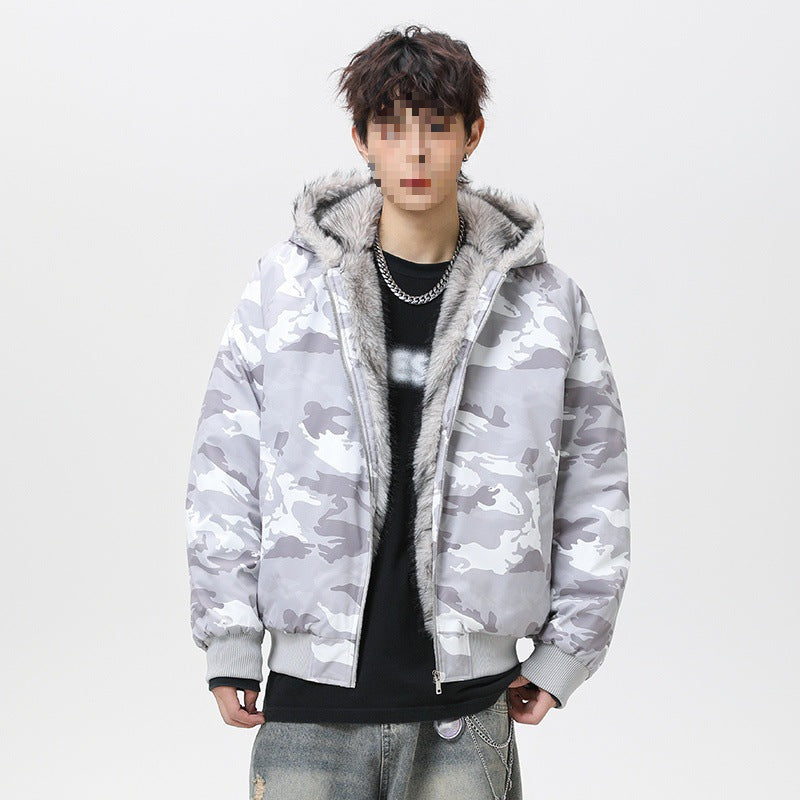 Men's quilted hooded bomber jacket in oversized look with contrasting faux fur lining Mune Fashion