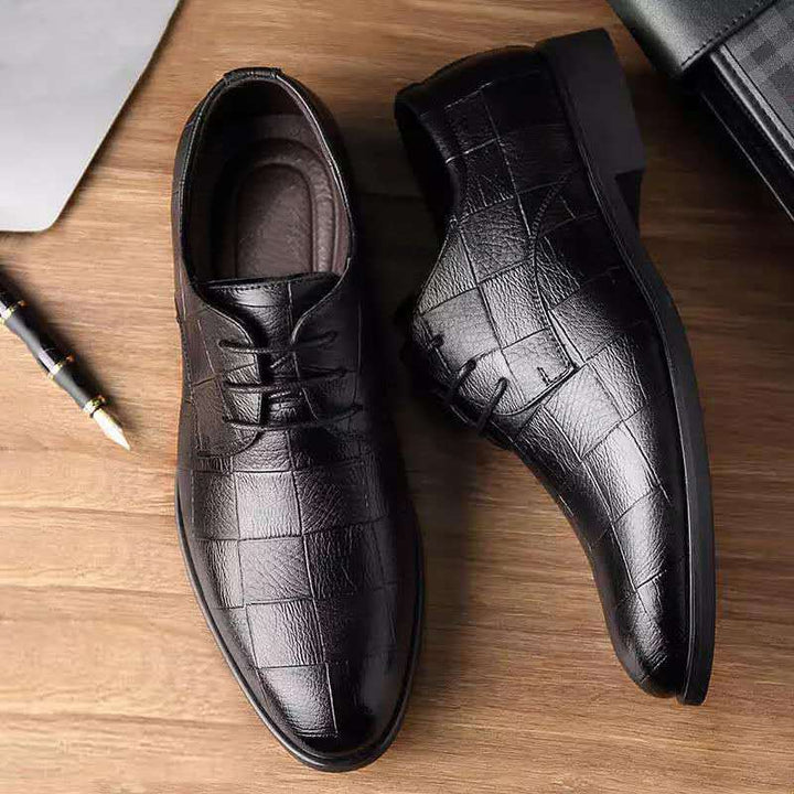 Men's Elegant Derby Leather Lace-Up with Crocodile Embossing Mune Fashion