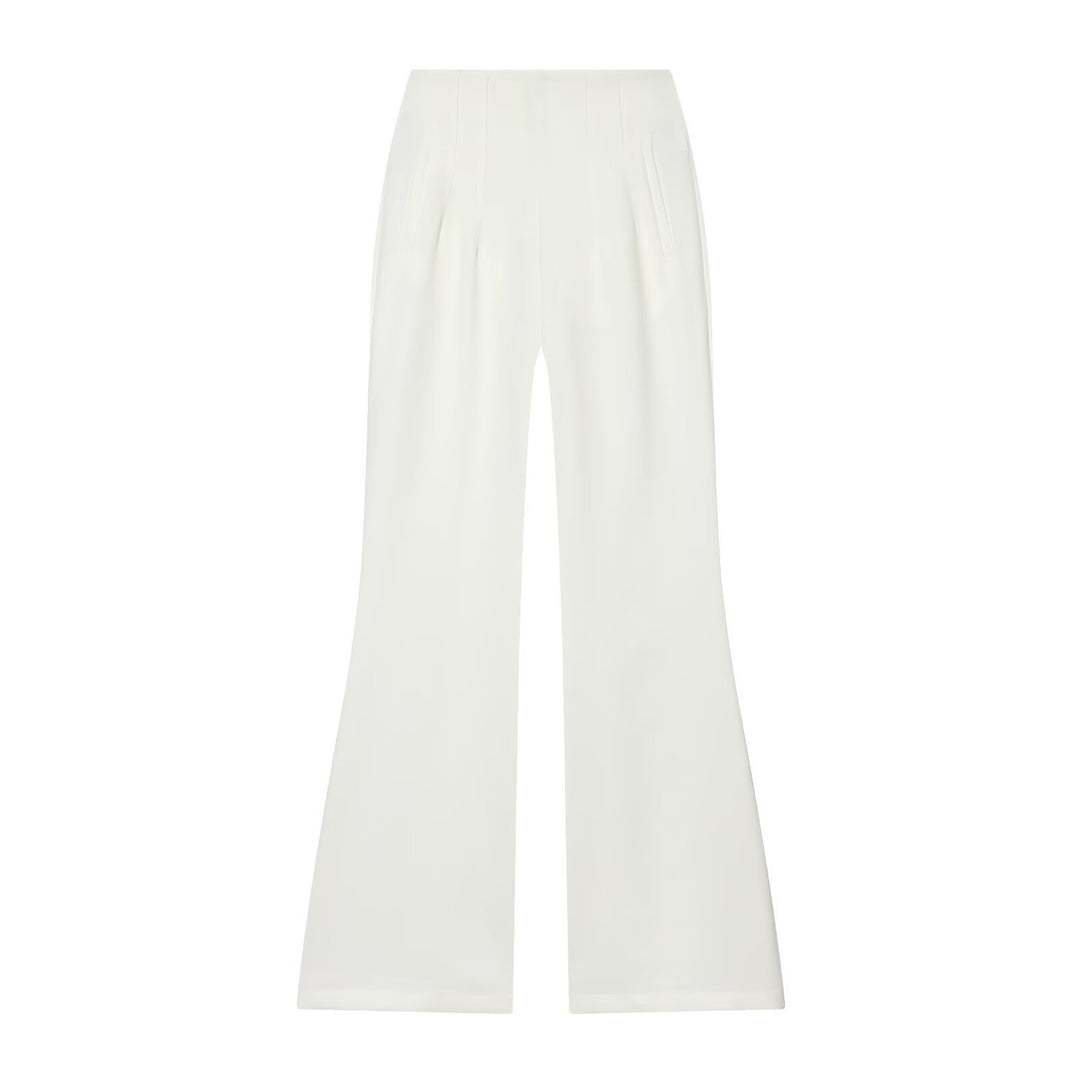 Women's High-Waisted Flare Pants with Wide Leg and Concealed Zipper Pockets Mune Fashion