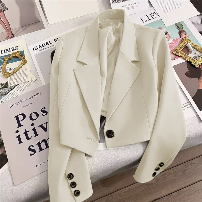 Women Cropped Blazer with Shawl Collar Mune Fashion