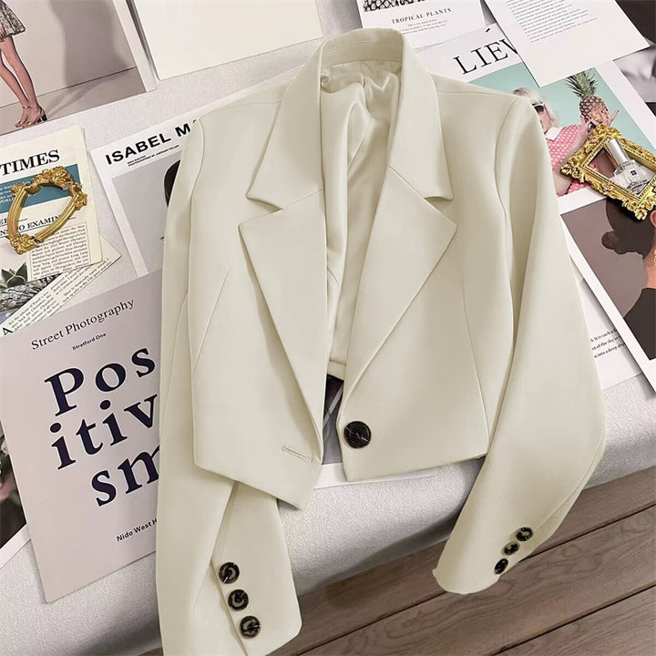 Women Cropped Blazer with Shawl Collar Mune Fashion