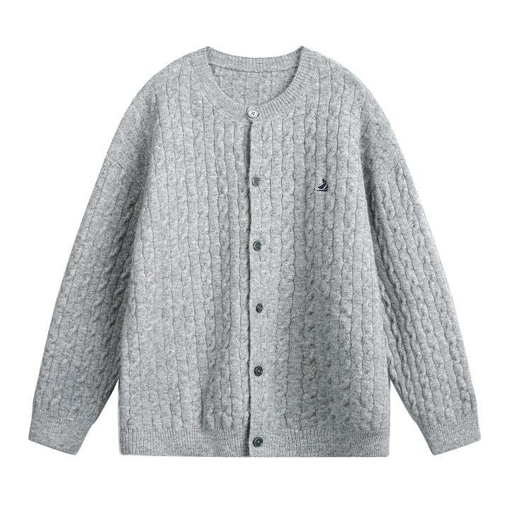 Womens cardigan in braided pattern with round neck, oversized cut and continuous button placket Mune Fashion
