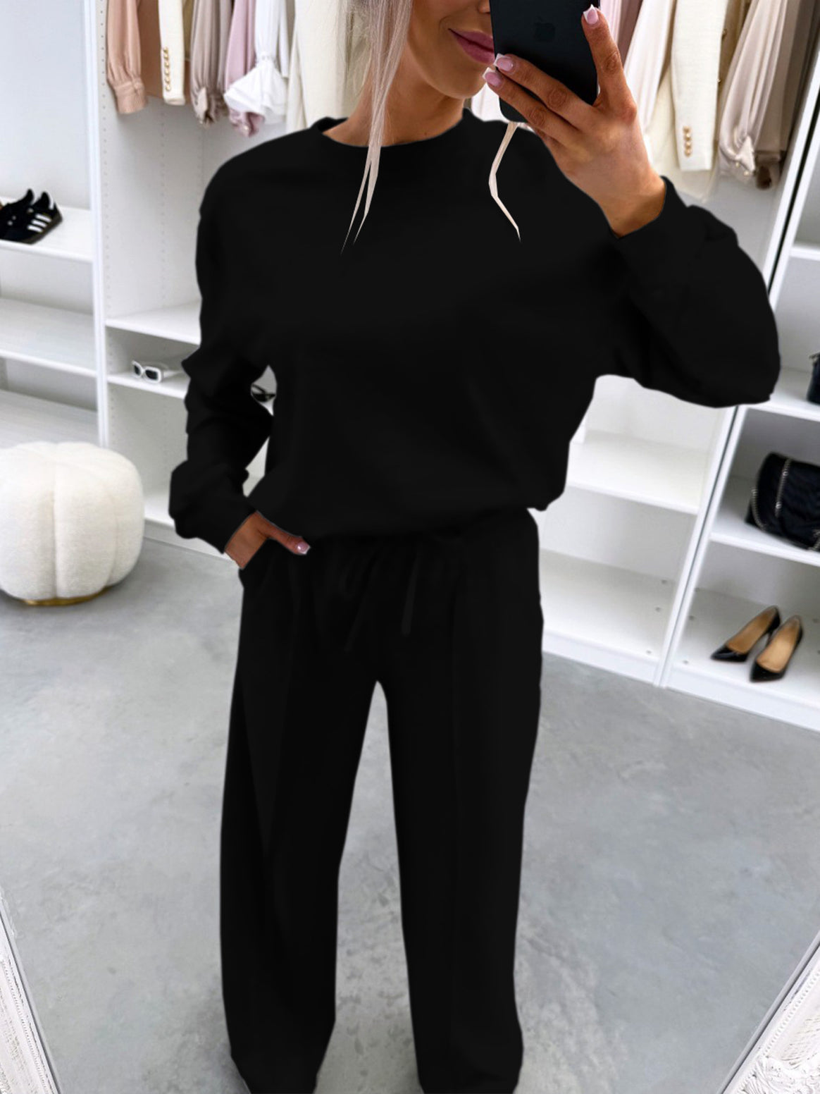 Women's Casual Loungewear Set with Oversize Batwing Sweater and Wide Jersey Pants Mune Fashion