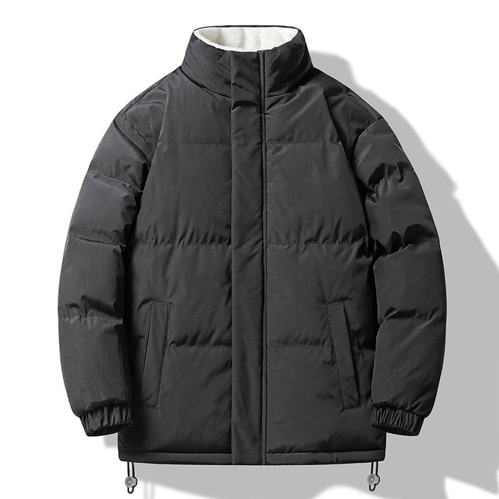Men's Padded Short Parka with High Stand-up Collar Teddy Lining Elastic Cuffs and Drawstring Mune Fashion