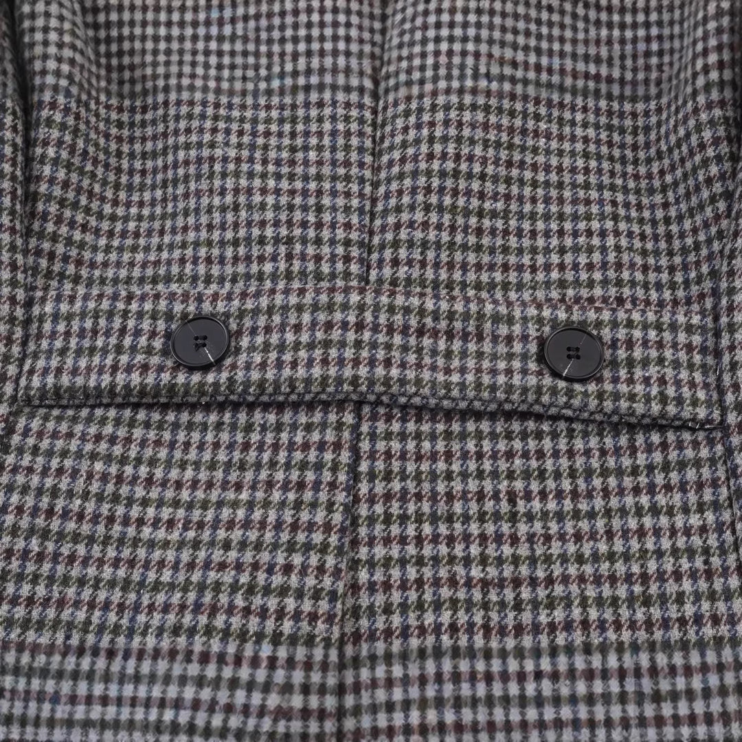 Women Double-Breasted Houndstooth Long Blazer with Tailcoat Hem Mune Fashion