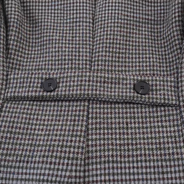 Women Double-Breasted Houndstooth Long Blazer with Tailcoat Hem Mune Fashion