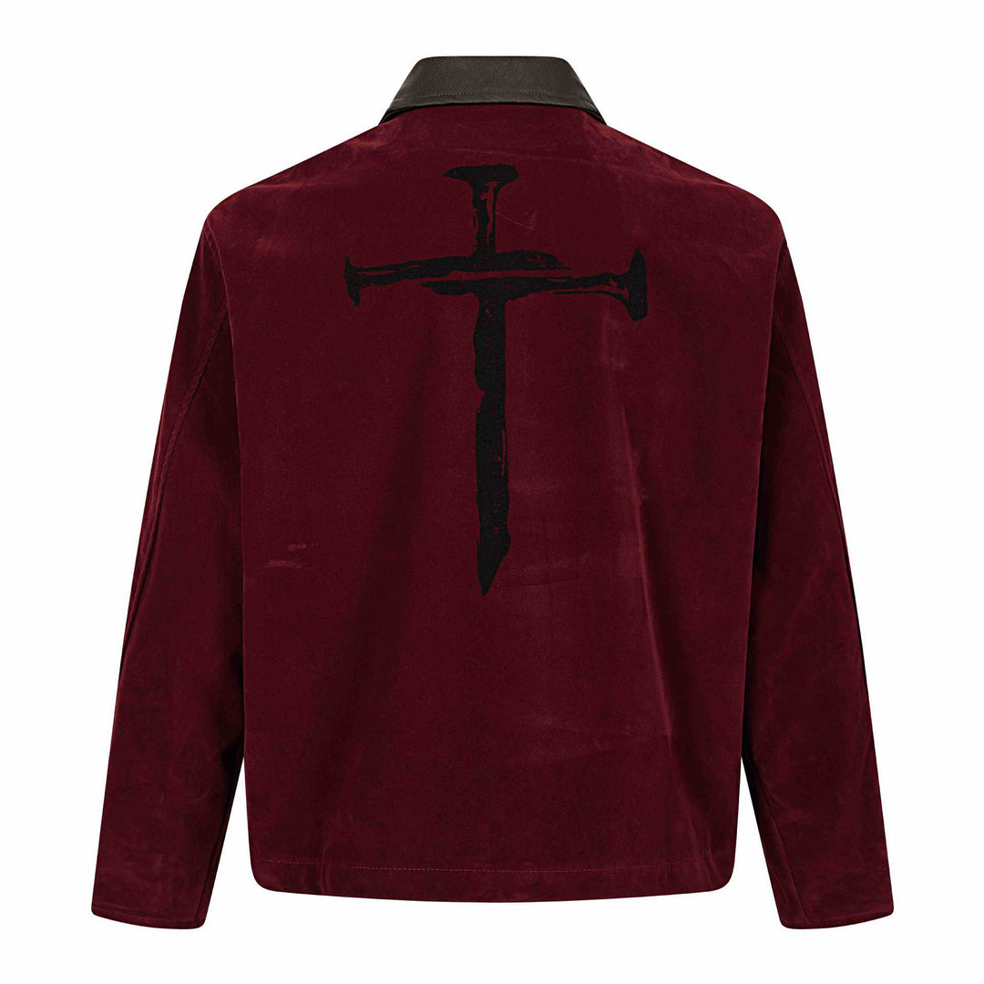 Men's velvet bomber jacket with contrast collar, front zipper and graphic print Mune Fashion