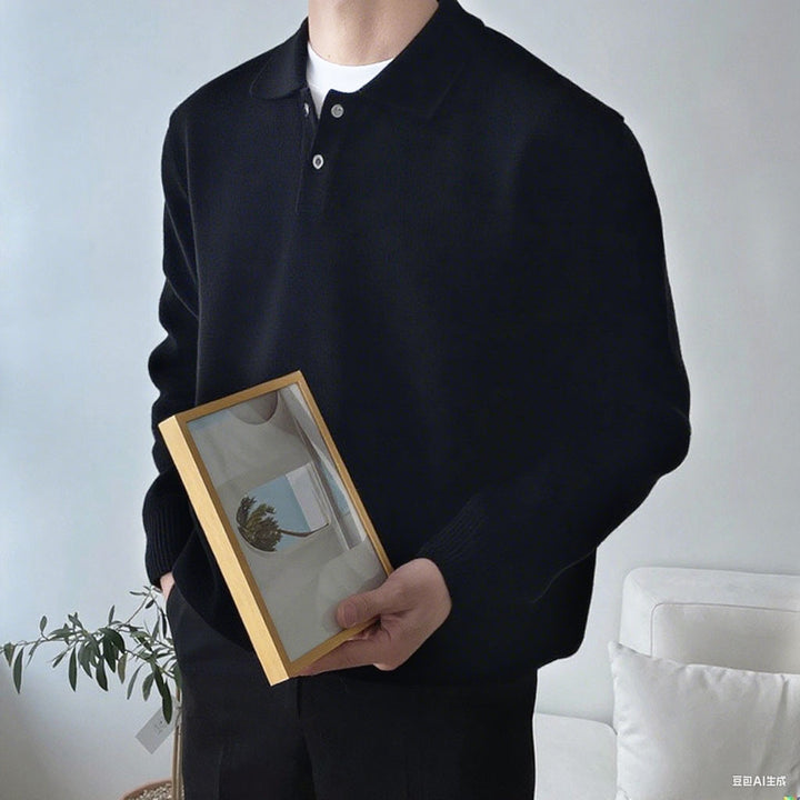 Men's Elegant Knit Sweater with Stand-up Collar and Button Placket Mune Fashion
