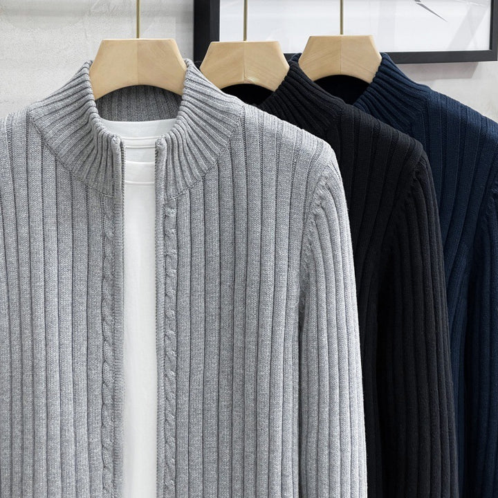 Men's Fashion Ribbed Knit Sweater with High Collar Mune Fashion