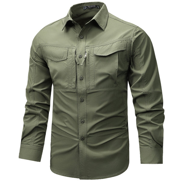 Men's long-sleeved functional shirt made of ripstop blended fabric with concealed zip chest pocket and ergonomic cut Mune Fashion