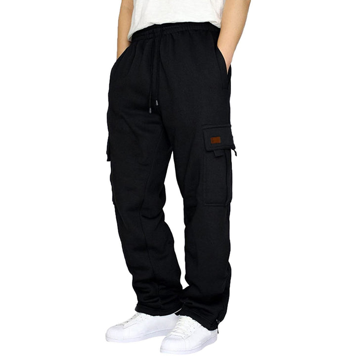 Men's tapered sweat cargo pants with elastic waistband, drawstring, and flap pockets Mune Fashion