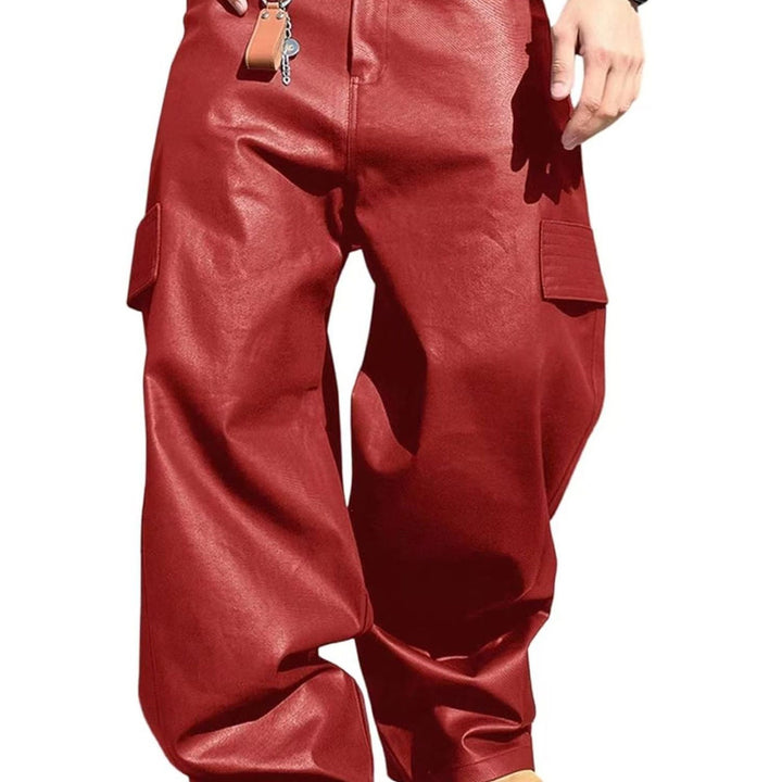 Men's Wide Cut Cargo Pants in Leather Look with Flap Pockets Mune Fashion