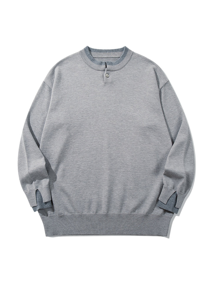 Unisex Oversized Knit Sweater with Short Henley Button Placket and Thumbhole Cuffs Mune Fashion