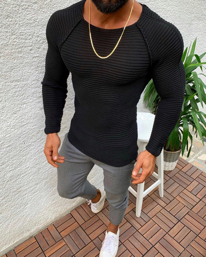 Men's Long Sleeve Knitted Shirt with Elegant Structure Mune