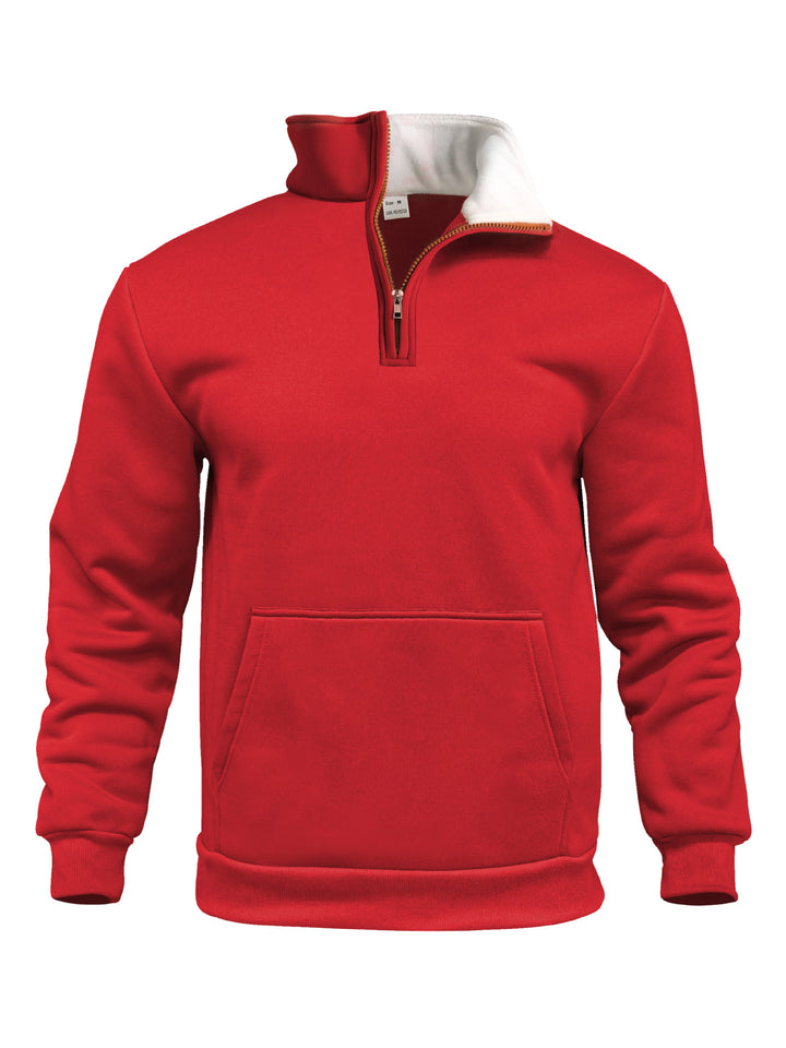 Men's comfort half-zip sweat with high fleece collar, kangaroo pocket and shape-stable ribbed hem Mune Fashion