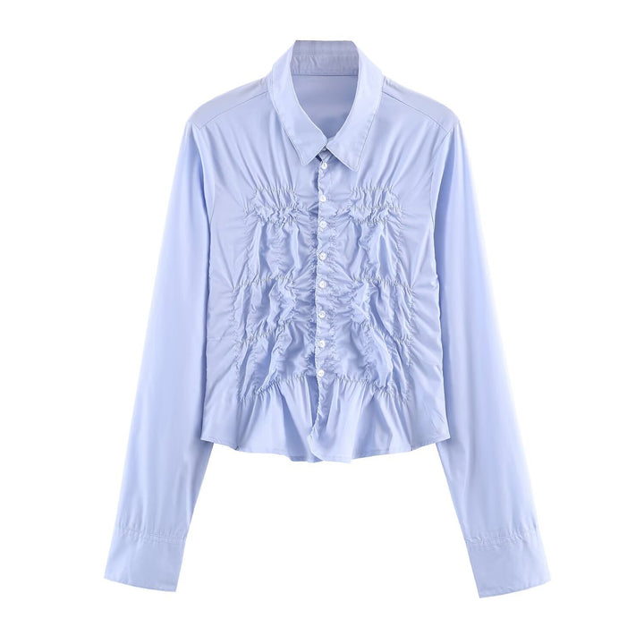 Women's shirt blouse with smocked gathering and classic collar Mune Fashion