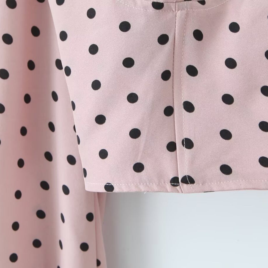 Ladies Polka Dot Bustier Crop Top with Puff Sleeves and Square Neckline Mune Fashion