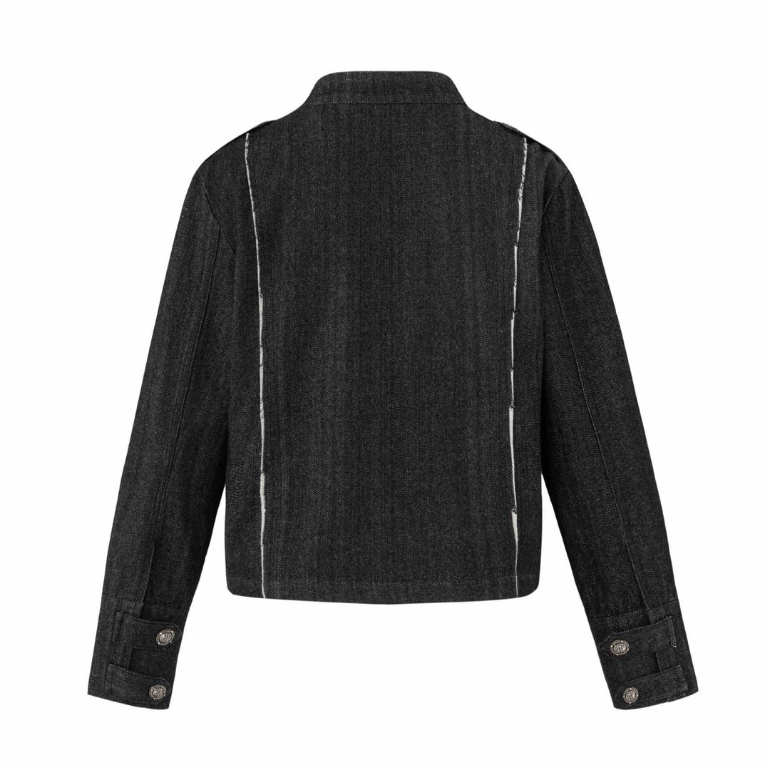 Women's denim blouson in military look with standing collar and decorative button placket Mune Fashion