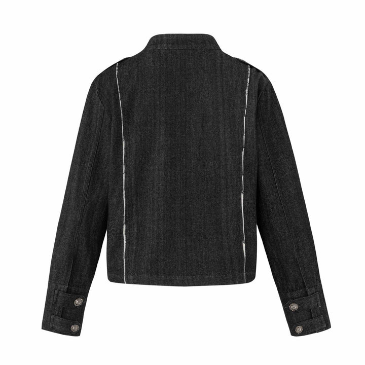 Women's denim blouson in military look with standing collar and decorative button placket Mune Fashion