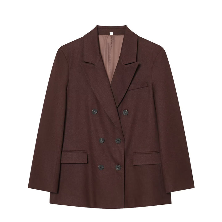 Women Double-Breasted Blazer and High-Waisted Pants in Tailored Set Mune Fashion