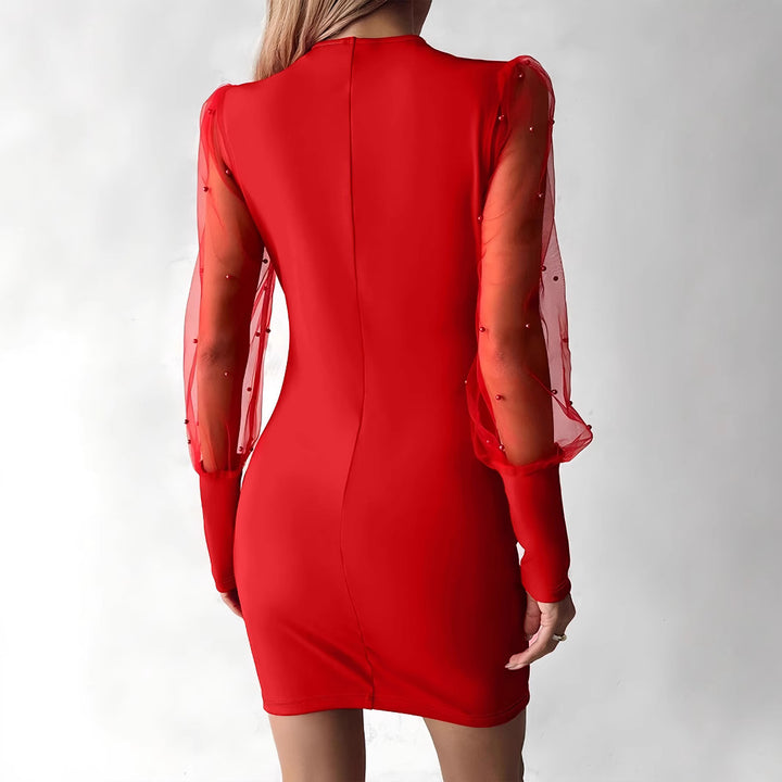 Women's Wrap Sheath Dress with Beaded Chiffon Sleeves Drune