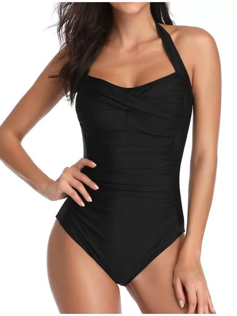 Ladies Elegant One-Piece Swimsuit with Feminine Gathered Element Mune Fashion