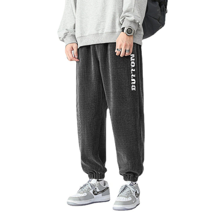 Men's Soft Corduroy Jogging Pants in Relaxed Fit with Elastic Waistband and Cuff Mune Fashion