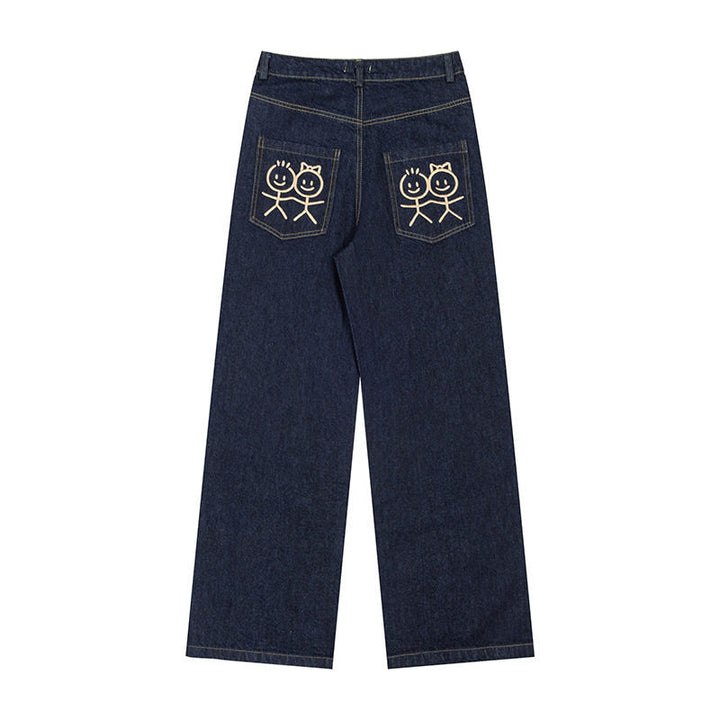 Women's wide high-waist jeans with straight, wide legs and embroidery on back pockets Mune Fashion