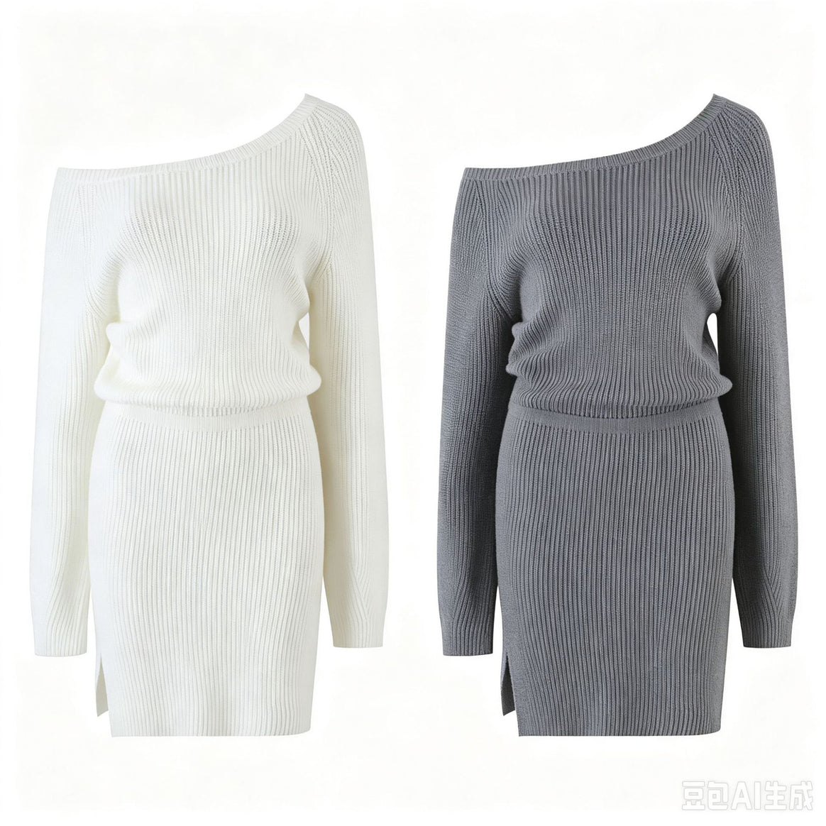 Women's Bodycon Ribbed Mini Dress with One-Shoulder Design and Waistband