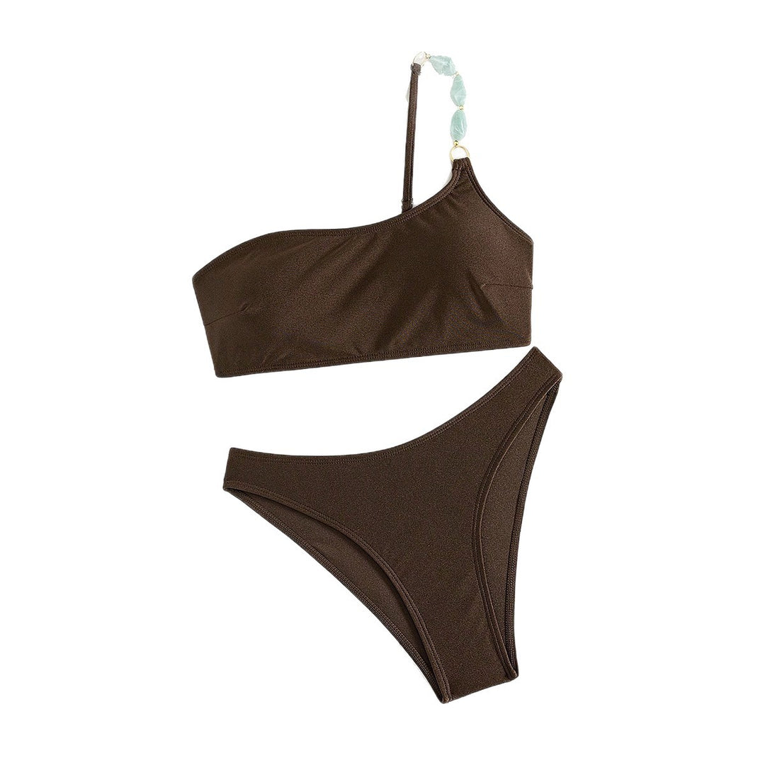 Women's One-Shoulder Bikini Set with Stylish Jewelry Detail Mune Fashion
