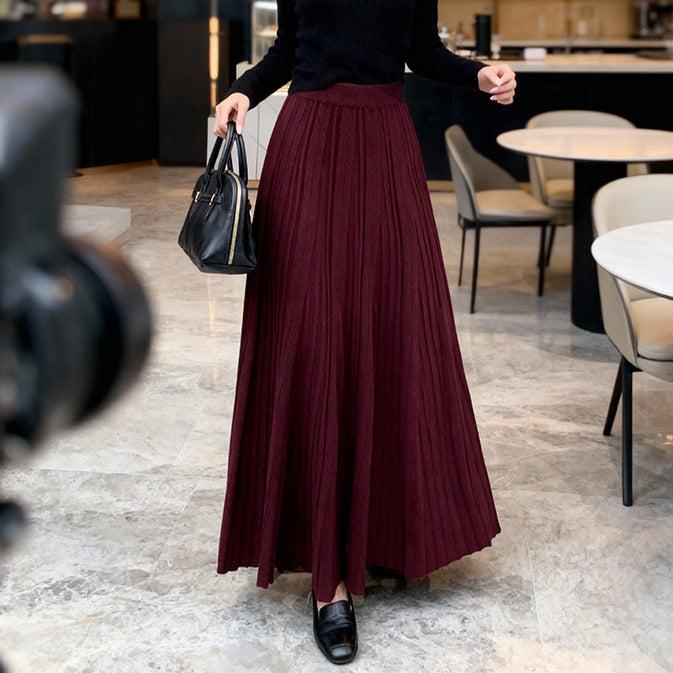 Women's flowing pleated midi maxi skirt in fine rib knit with elasticated waistband Mune Fashion